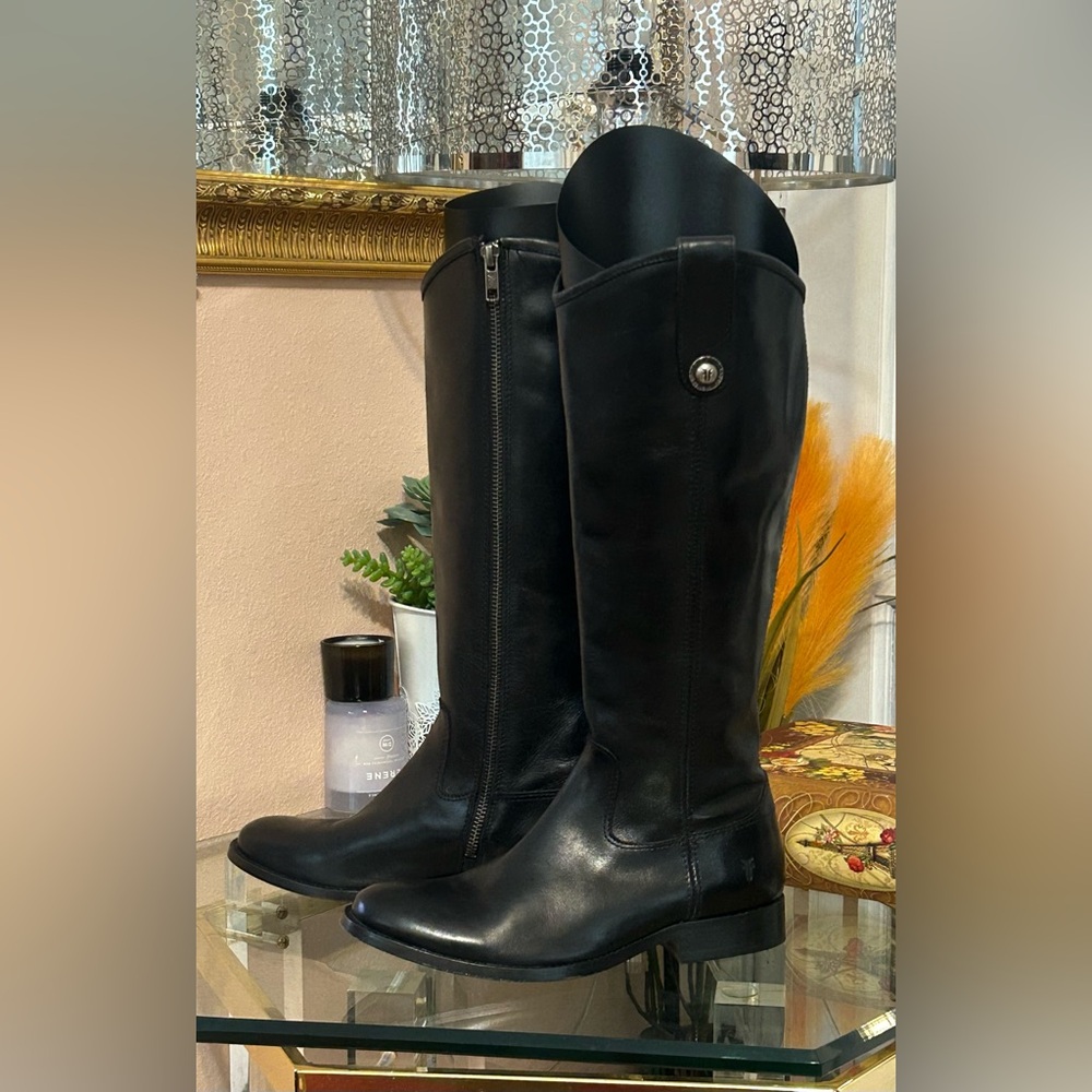 *Never Worn* Frye Melissa Button With Full Zipper Black Leather Boots Size 6